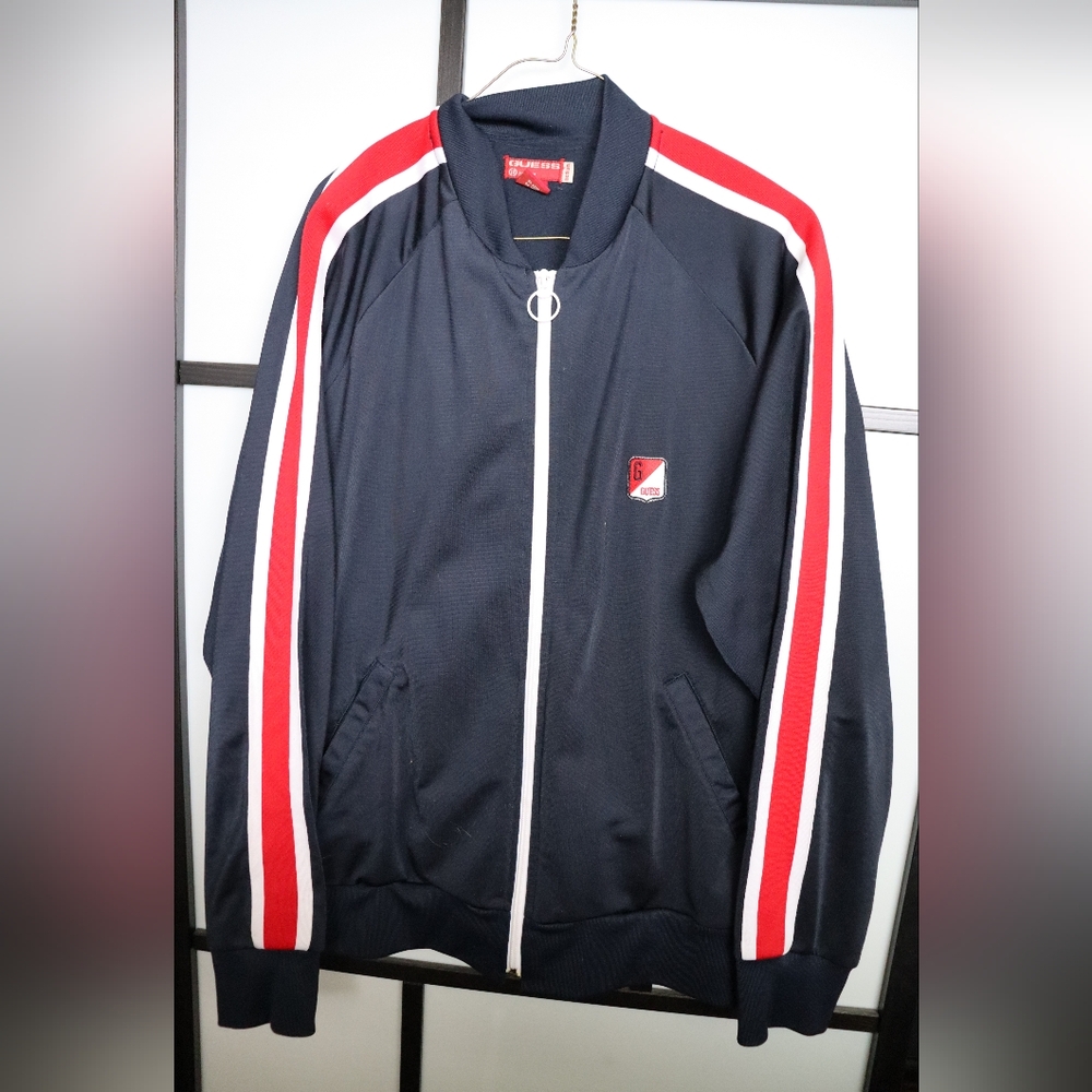Guess❗️ Men's Red & Navy Track Jacket – Vintage Y2K Style (Size M). Lightweight